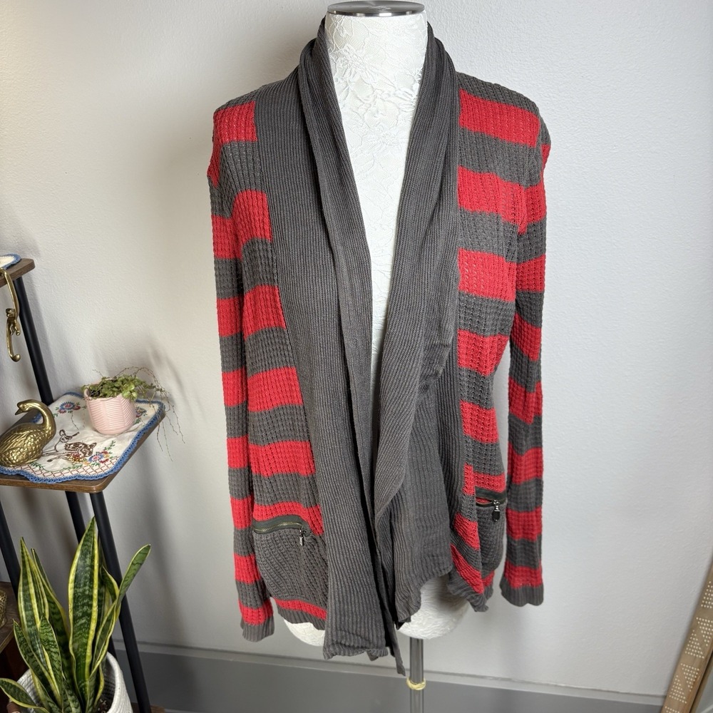 Hanna Andersson Women's Medium ~ Striped Waffle Knit Open Front Cardigan Sweater